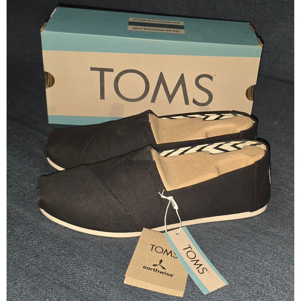 TOMS Alpargata Black Recycled Cotton Canvas Slip On Shoes 10018284 Womens 9W